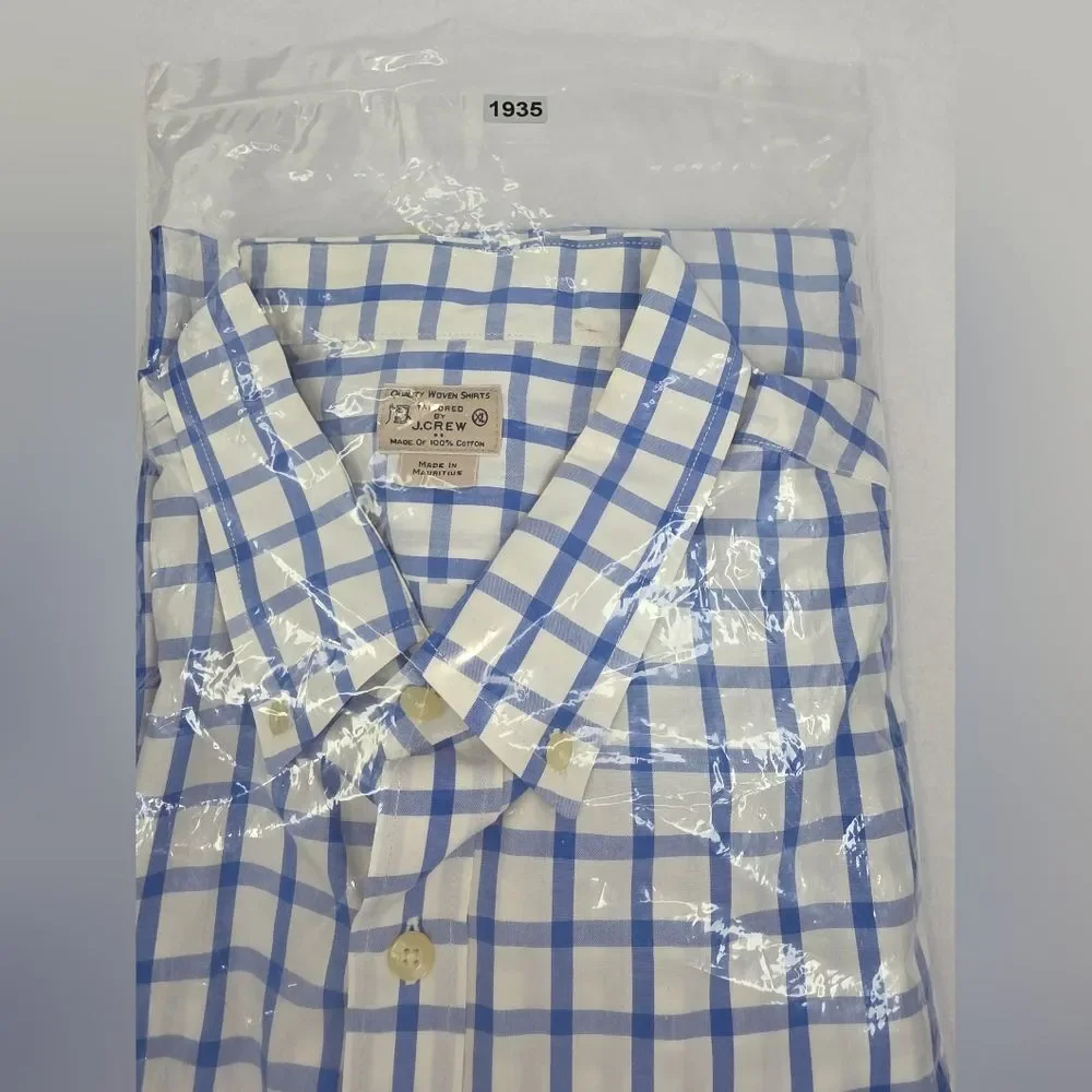 J. Crew Men's Tailored Blue White Check Button Down Shirt Size XL X-1935